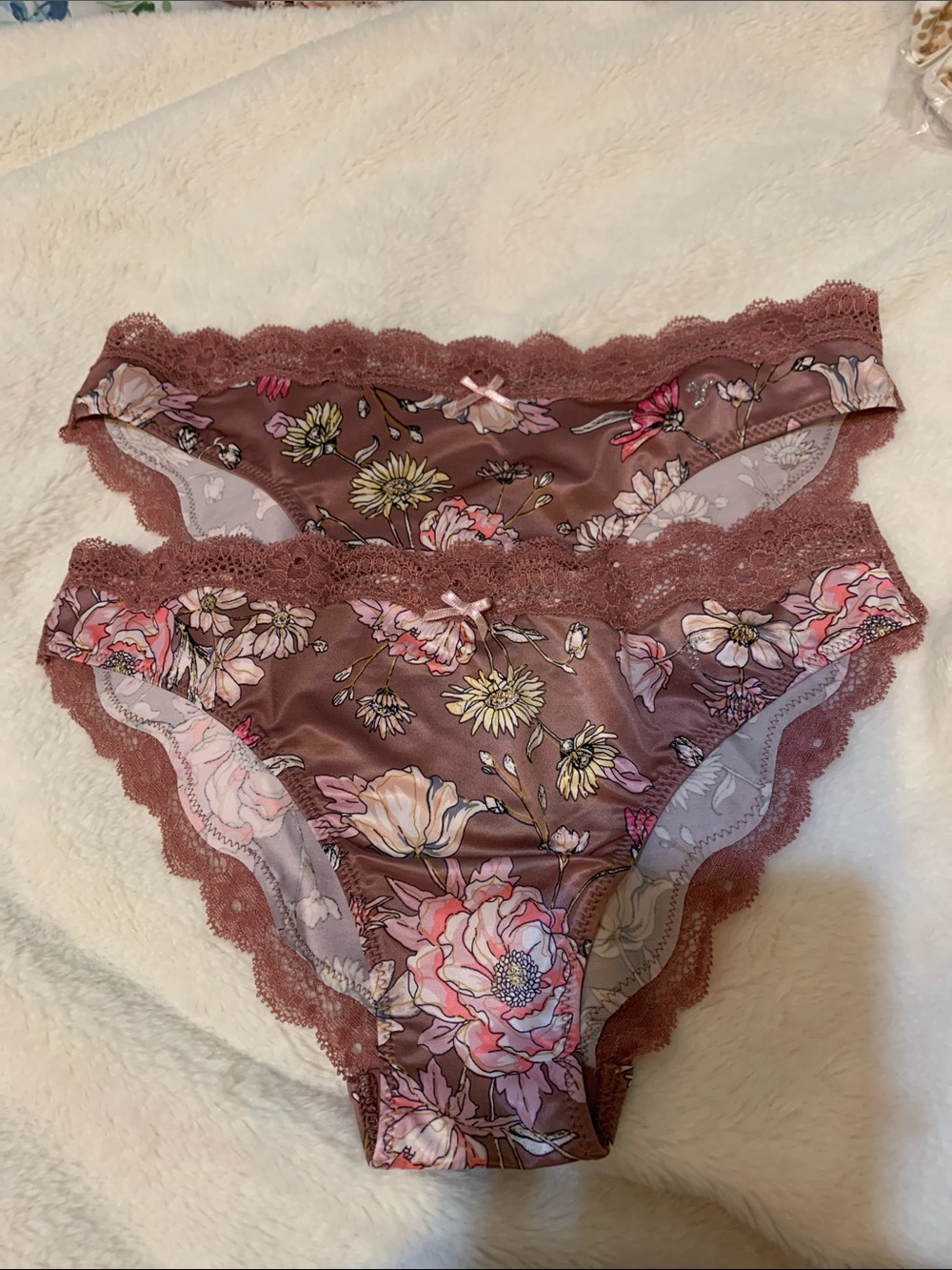 Victoria's Secret Rose Taupe Floral Lace Bikini Panties